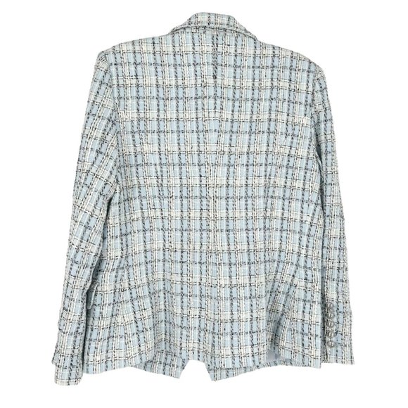 NWT L’Agence Kenzie Double Breasted Plaid Blazer in Light Blue Tweed - Picture 3 of 11